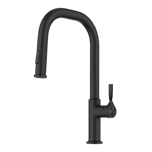 KRAUS Torak Pull Down Kitchen Faucet in Matte Black with 2 Function Sprayer, Pre-Attached Water Lines, and Mounting Hardware, KPF-2841MB - color: Matte Black, style: Pull-Down Square Arc Faucet