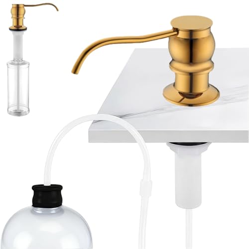 Brass Kitchen Soap Dispenser,Gold in Sink Liquid Dish Soap Dispenser, Under Sink Hand Metal Dispenser Pump, 47.2" Silicone Long Tube for 0.79 "- 1.38" Bottle Mouths - color: Gold, size: With Hose