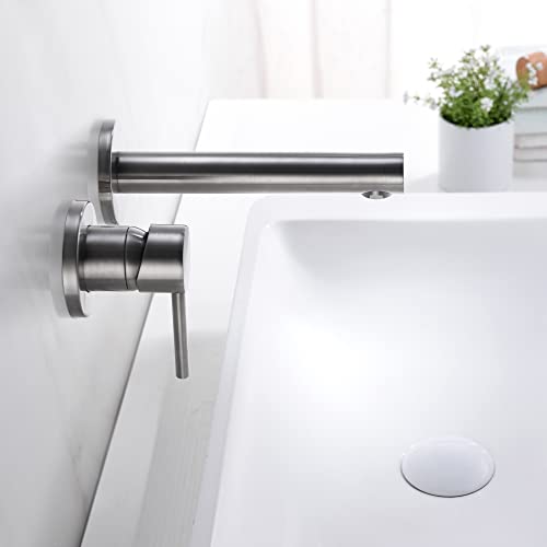 SUMERAIN Wall Mount Bathroom Faucet Brushed Nickel Single Handle | For Left-Handed Users, 2 Holes, with Rough in Valve - color: Brushed Nickel, size: Left-Handed