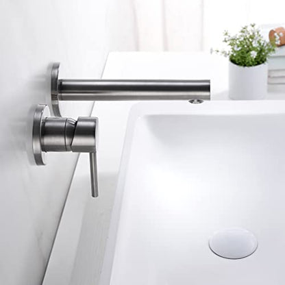 SUMERAIN Wall Mount Bathroom Faucet Brushed Nickel Single Handle | For Left-Handed Users, 2 Holes, with Rough in Valve - color: Brushed Nickel, size: Left-Handed