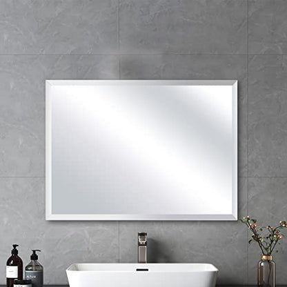 24x32 Inch Frameless Bathroom Mirror Rectangle Beveled Mirror Wall Mirror Explosion Proof and Shatterproof Bathroom Vanity Mirror Wall Mounted Hang Firmly (Horizontal or Vertical) - size: 24"L x 32"W