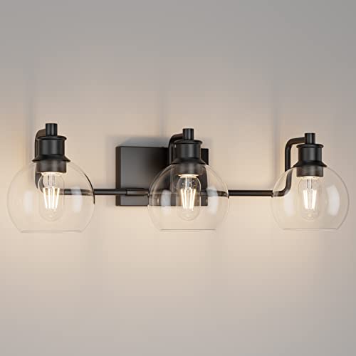Tipace Black Vintage Bathroom Vanity Light Fixtures Over Mirror Glass Globe 3 Lights Industrial Vanity Lights Farmhouse Bath Lighting(Exclude Bulb) - color: Black, size: 3-Light