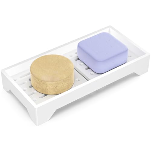 NiHome Self Draining Acrylic Soap Dish Fit for Kitsch, Durable Bathroom & Kitchen Soap Holder with 360° Airflow, Elegant Slotted Design to Keep Soap Bars Dry & Free from Residue, Easy to Clean (White) - color: White