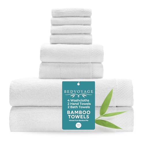 Luxury Bath Towels Set of 8 - Ultra Soft Plush Bathroom Towel Set - Highly Absorbent Viscose from Bamboo Bath Towels Ultra Soft - Spa Towel for Body - White - color: White, size: 8 pieces