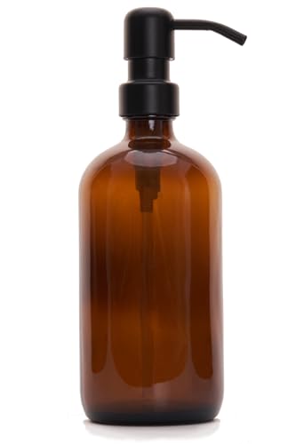 Diahom Soap Dispenser Glass Stainless Steel Pump 16 Oz for Kitchen Hand Dish