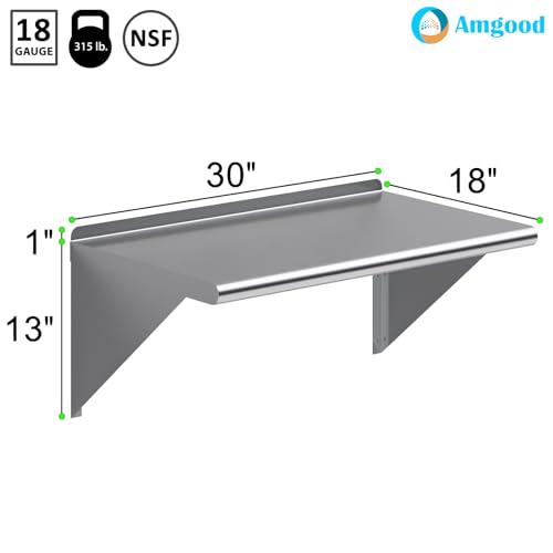 AmGood 18 in. x 30 in. Stainless Steel Wall Shelf | NSF | Metal Shelving | Garage, Laundry, Storage, Utility Room | Restaurant, Commercial Kitchen - size: 30" Long X 18" Deep