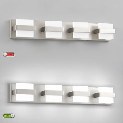 SOLFART Brushed-Nickel Bathroom Light Fixtures, 4 Lights Bathroom Vanity Light LED Vanity Lights Brushed-Nickel Vanity Lighting, Dimmable - color: Upgraded Brushed Nickel-6000K,100%-0% Dimmble Brightness, size: 4- Light,27Inch