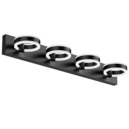 LED Bathroom Light Fixtures, 33inch Black Vanity Lights, Modern 4 Light Acrylic Wall Sconces, 350° Rotatable Wall Lighting Fixture Over Mirror - color: Black, size: 4 Lights