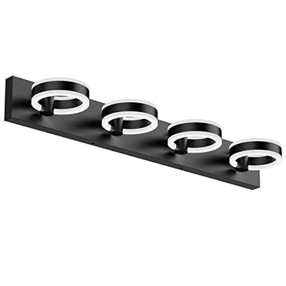 LED Bathroom Light Fixtures, 33inch Black Vanity Lights, Modern 4 Light Acrylic Wall Sconces, 350° Rotatable Wall Lighting Fixture Over Mirror - color: Black, size: 4 Lights