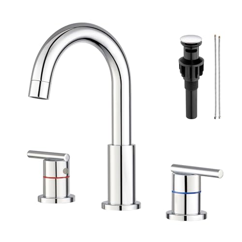 Faustina Chrome Bathroom Faucet,8 Inch Widespread Bathroom Faucets for Sink 3 Hole/Double-Handle 4 Inch 8 Inch Bathroom Faucet with Drain Assembly Stainless Steel Vanity Faucet Basin Mixer Tap - color: Chrome, style: Modern Widespread