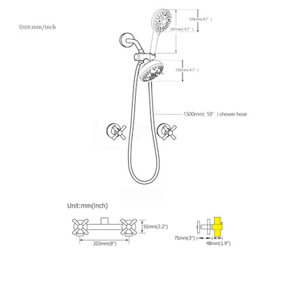 2 Handle Shower Faucet Black 2 in 1 Shower Combo Set with Valve | 9 Modes Hand Shower, 7 Modes Shower Head, Dual Head Work independently /Work Together, Brass Valve, NPT 1/2" US Connection - color: Matte Black, style: Style C