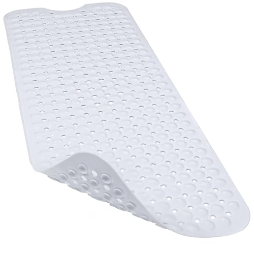 Bathtub and Shower Mats, 40x16 Inch Extra Large Non Slip Soft Bath Tub Mat with Suction Cups and Drain Holes for Bathroom Floor and Keep Tubs Clean, Machine Washable, White - color: White