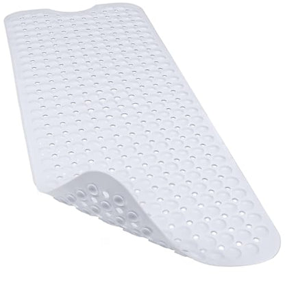 Bathtub and Shower Mats, 40x16 Inch Extra Large Non Slip Soft Bath Tub Mat with Suction Cups and Drain Holes for Bathroom Floor and Keep Tubs Clean, Machine Washable, White - color: White