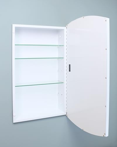 16x26 Harper Crescent Metal Framed Rectangle Recessed Bathroom Medicine Cabinet, Arced Mirror, 14x24 in-Wall Opening, Adjustable Glass Shelves, Magnet Close, White - color: White, size: 16x26