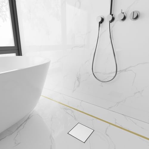 6 Inch Square Shower Drain-Brushed Nickel, with Tile Insert Grate | AISI 304 Stainless Steel Shower Drain, Shower Floor Drain with Hair Catcher, Fits Bathroom, Balcony - color: Brushed Nickel, size: 6 Inch