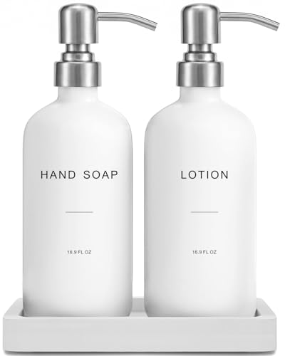 Prus Waso White Soap Dispenser Bathroom Set, Silver & White | Hand and Lotion Dispenser with Pump, Perfect for Bathroom Essentials for New Home - color: Hl Silver Pump & White Bottle