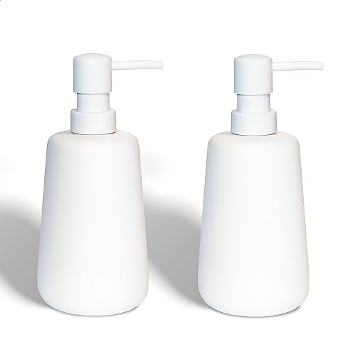 Soft Touch Matte White Ceramic Soap Dispenser 2 Pack, Minimal | Rubber Paint Finish, Smooth Relaxing Touch, Sleek Modern Shape, Elegant Countertop Accent, Minimal Bathroom And Kitchen Decor - color: Matte White 2 Pieces