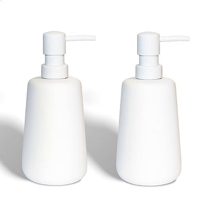 Soft Touch Matte White Ceramic Soap Dispenser 2 Pack, Minimal | Rubber Paint Finish, Smooth Relaxing Touch, Sleek Modern Shape, Elegant Countertop Accent, Minimal Bathroom And Kitchen Decor - color: Matte White 2 Pieces