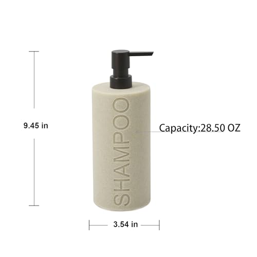 Resin Tan Sandstone Shampoo Engraved Bottle Refillable Pump Dispenser, Durable Waterproof Resin Construction for Bath, Shower - Tan Sandstone ORB Pump - color: Tan Sandstone Resin, Orb Pump - Shampoo