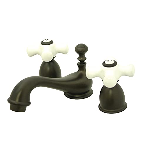 Kingston Brass KS3955PX Restoration Mini Widespread Lavatory Faucet with Porcelain Cross Handle, Oil Rubbed Bronze, 4-Inch Adjustable Center - color: Oil Rubbed Bronze