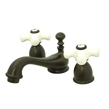 Kingston Brass KS3955PX Restoration Mini Widespread Lavatory Faucet with Porcelain Cross Handle, Oil Rubbed Bronze, 4-Inch Adjustable Center - color: Oil Rubbed Bronze