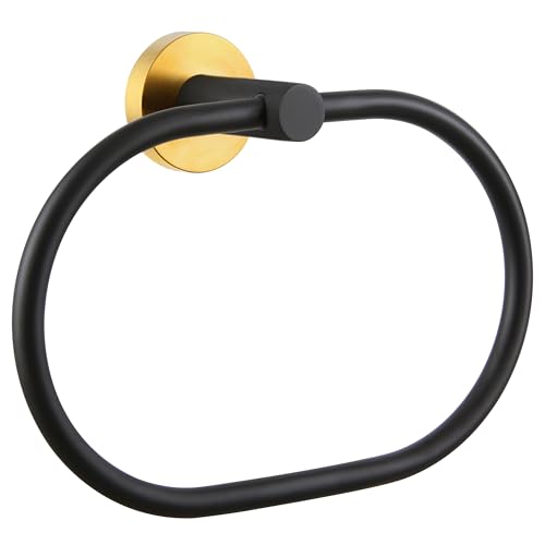 APLusee Black Gold Hand Towel Ring, Stainless Steel Hand Towel Holder for Bathroom Wall Mounted - color: Black & Gold