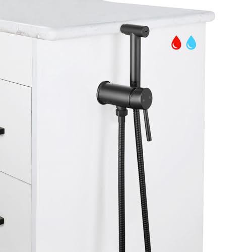 Matte Black Handheld Bidet Sprayer for Toilet Warm Water Mounted on the Bathroom Vanity，Stainless Steel Hot and Cold Bidet Sprayer with Brass Mixing Valve for Feminine Hygiene