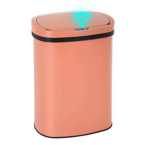 PayLessHere | 13 Gallon Stainless Steel Trash Can | Pink | Automatic Touchless Lid with Motion Sensor | Kitchen Garbage Can with Waterproof Design | for Home, Office, Bathroom | Pack of 1 - color: Pink Stainless Steel