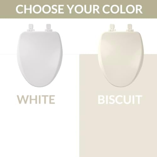 Bemis Alesio II Slow Close Toilet Seat, Easy Clean Hinges and Adjustable Perfect Fit Wood Seat, Made in USA, Elongated, Biscuit - color: Biscuit, size: Elongated