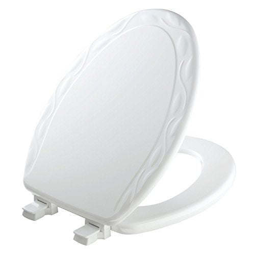 Mayfair Sculptured Ivy Toilet Seat, Easy Clean Hinges with Durable Wood Seat, Made in USA, Elongated, White - color: White, size: Elongated, style: Ivy