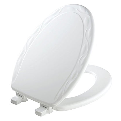 Mayfair Sculptured Ivy Toilet Seat, Easy Clean Hinges with Durable Wood Seat, Made in USA, Elongated, White - color: White, size: Elongated, style: Ivy