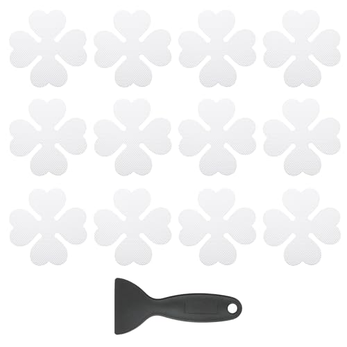 PATIKIL 12 Pcs Non Slip Bathtub Stickers, Anti Slip Shower Stickers with Scraper Bathroom Shower Floor Decals Four Leaf Shape Cute Treads Tubs, Transparent - color: Transparent