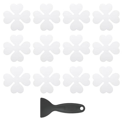 PATIKIL 12 Pcs Non Slip Bathtub Stickers, Anti Slip Shower Stickers with Scraper Bathroom Shower Floor Decals Four Leaf Shape Cute Treads Tubs, Transparent - color: Transparent
