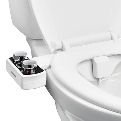 VEVOR Bidet Attachment for Toilet, Non-Electric Bidet Toilet Seat Attachment - Dual Retractable Nozzles, Adjustable Water Pressure, Easily Installed Cold Water Sprayer for Rear Feminine Wash, White - style: Cool Water - 2 rotary knobs - standard