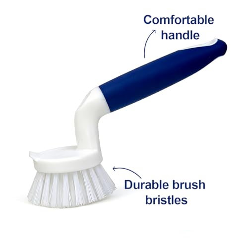 CELOX 2 Pack Dish Brush, Dishwashing Scrubber & Scraper with Handle, Wand, Kitchen Scrub Brush for Sink Grout Cleaning - color: Blue-a
