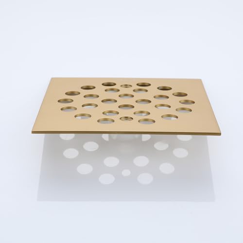 Square 4-1/4 Inch Screw-in Shower Drainer Cover Replacement Stainless Steel Floor Drain Grate with Screws Brushed Golden - color: Brushed Golden