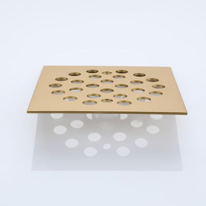 Square 4-1/4 Inch Screw-in Shower Drainer Cover Replacement Stainless Steel Floor Drain Grate with Screws Brushed Golden - color: Brushed Golden