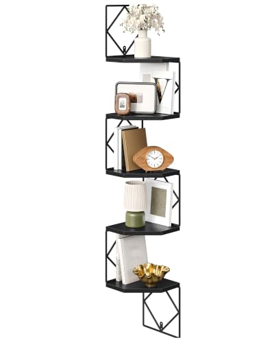 CHOEZON 5-Tier Corner Shelf, Floating Shelf, Wall-Mounted Storage Shelf, Wall Decor, Narrow Corner Bookshelf, for Living Room, Bedroom, Home Office, and Bathroom, Black TCJ35BB - color: Black