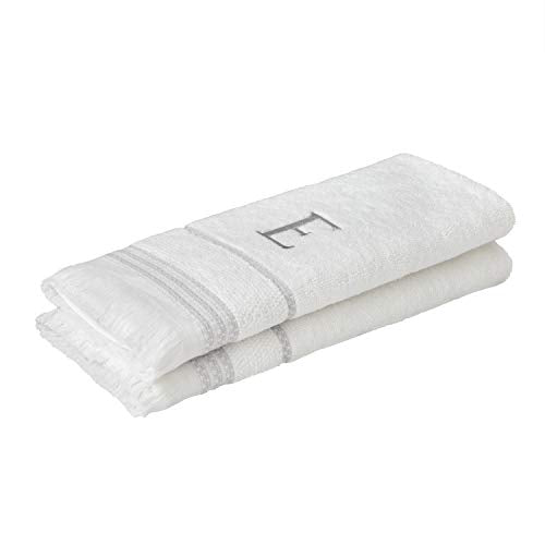 SKL Home Casual Monogram Hand Towel Set, E, 16x26, White 2 Count - color: Casual Monogram Hand Towel Set, size: Hand Towel Set, style: E
