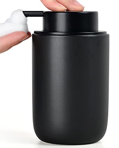 BosilunLife Black Foam Soap Dispenser, Hand Pump Dispenser for Kitchen Sink | Ceramic Foaming Hand Wash Dispenser for Bathroom Modern Farmhouse Small Soap Dispenser Lotion - color: Black-foam Pump