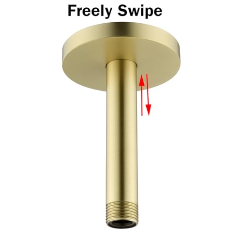 RANDOM Shower Arm with Flange,Gold 4 Inches Ceiling Mount Shower Head Extension Arm Straight Arm Ceiling-Mounted For Fixed Shower Head,Brushed Gold.RD91038-4BG - color: 4″ Brushed Gold(Round Flange)
