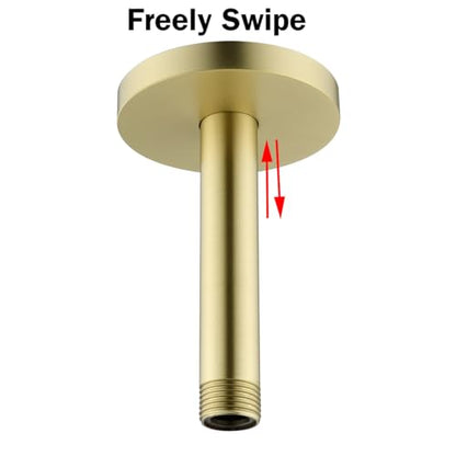 RANDOM Shower Arm with Flange,Gold 4 Inches Ceiling Mount Shower Head Extension Arm Straight Arm Ceiling-Mounted For Fixed Shower Head,Brushed Gold.RD91038-4BG - color: 4″ Brushed Gold(Round Flange)