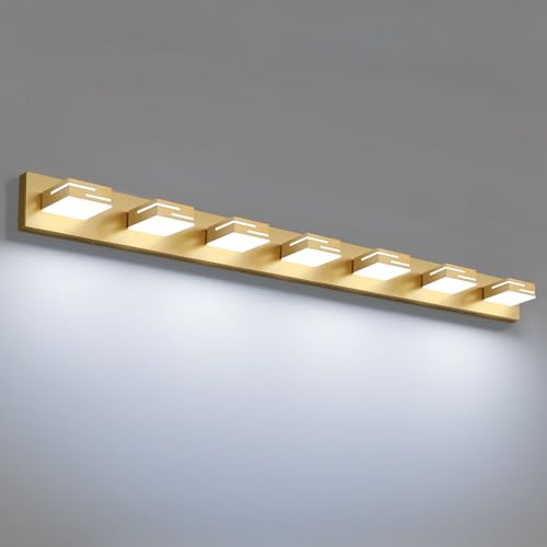 LED Modern Bathroom Vanity Light Fixtures, Dimmable Gold Vanity Lights for Bathroom Lighting Fixtures Over Mirror, with 360° Rotatable Heads 7-Light 48-inch (Cool White 6000K) - color: Gold, size: 7-light, 48-inch