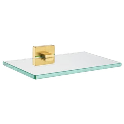 JQK Bathroom Glass Shelf Gold, Tempered Glass Shower Storage 8 by 5 inches, 304 Stainless Steel Brushed Gold Wall Mount, TGS201L8-BG - color: Brushed Gold, size: 8 Inch