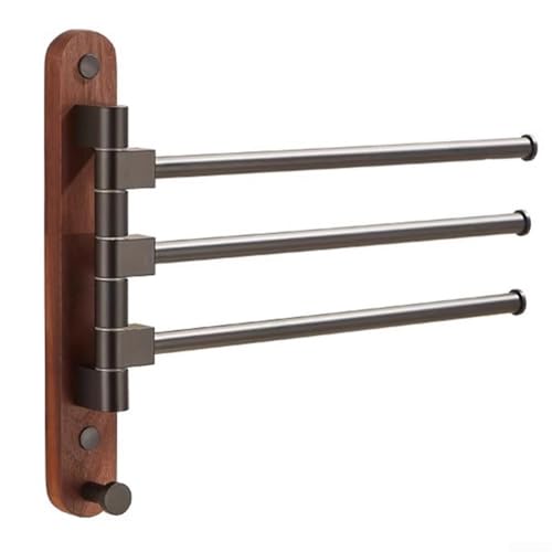 Wood Swivel Towel Rack Wall Mounted, 2-5 Arm Rotating Towel Bar Holder for Bathroom Kitchen, Rustproof Aluminum Alloy and Wood Towel Hanger Organizer(2) - size: 2