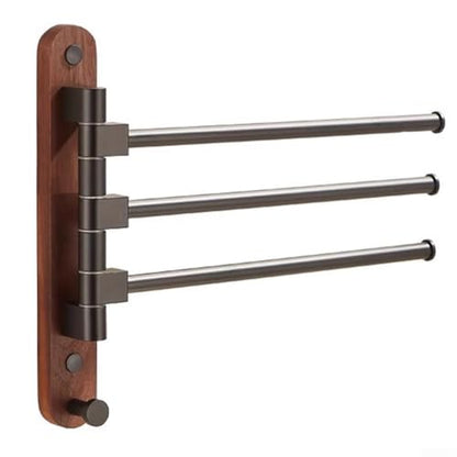 Wood Swivel Towel Rack Wall Mounted, 2-5 Arm Rotating Towel Bar Holder for Bathroom Kitchen, Rustproof Aluminum Alloy and Wood Towel Hanger Organizer(2) - size: 2