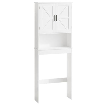Over the Toilet Storage Cabinet with Double Doors, White Bathroom Storage Cabinets Above Toilet with Adjustable Shelf, Slim Narrow Toilet Rack for Bathroom, White (Engineered Wood)