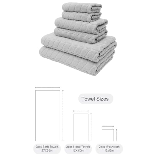 BAGNO MILANO Turkish Cotton Bath Towels, Hand Towels - Soft Plush Jacquard Collection - Highly Absorbent Towel Set (Light Grey, 6 pcs Towel Set) - color: Light Grey, size: 6 pcs Towel Set