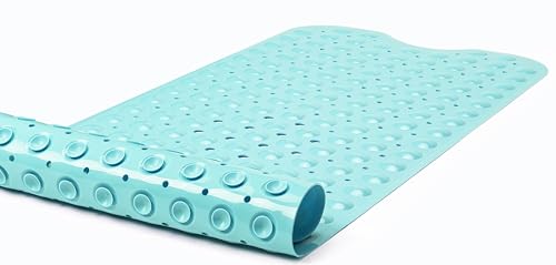 Extra-Long Non-Slip Bathtub & Shower Mat 39”x16” (Smooth/Non-Textured Tubs Only) Safe, Clean, Machine-Washable, Superior Grip&Drainage, Vinyl, Opaque Aqua/Blue-Green - color: Opaque Aqua (Blue-green), size: 39" x 16" (Rectangular)
