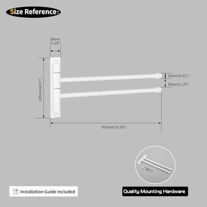 GERZWY Bathroom 2-Arm Swing Arm Towel Bars Wall Mount Stainless Steel Bath Towel Rack Hanger, White - color: White